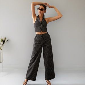 Anthropologie Maeve Pinstripe Trousers Pants in Black NEW WITH TAG